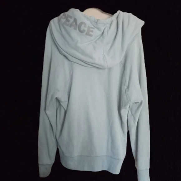 Peace Love World Soft Blue Hoodie - Picture 2 of 5